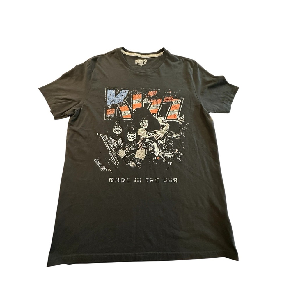 KISS‎ 'Made In The USA' American Flag Stars & Stripes Shirt Adult XL Black EUC